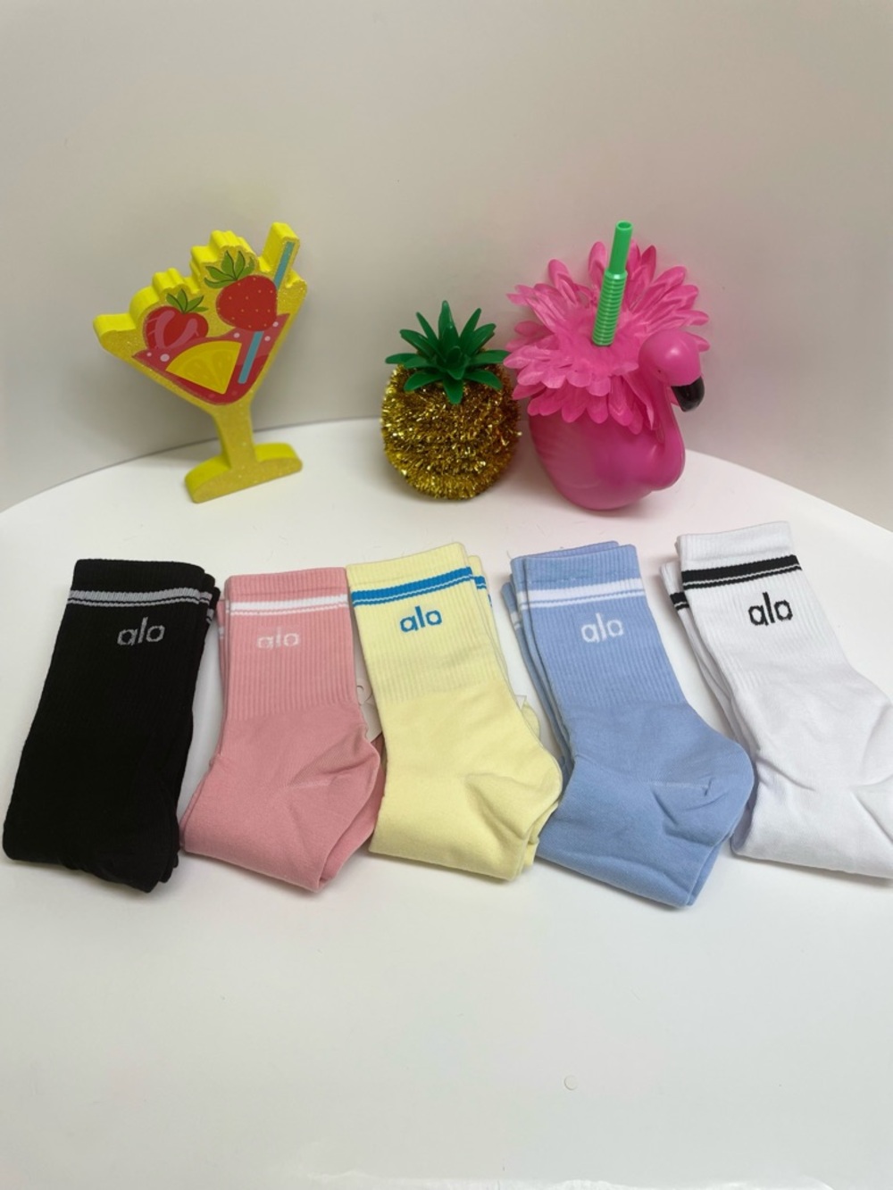 ALO Yoga Crew Socks -3 for $15 - Black, Pink, Yellow, Blue, White
